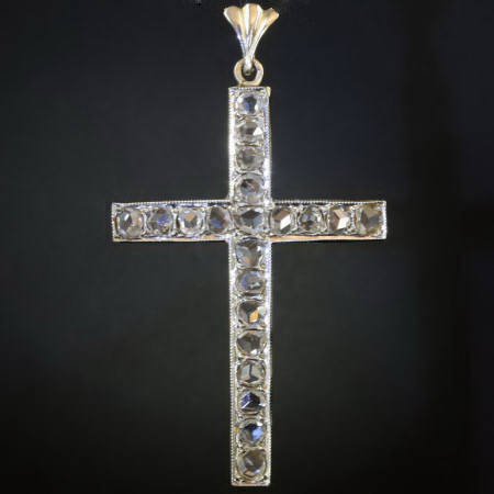 White gold rose cut diamond jeweled cross, estate jewelry